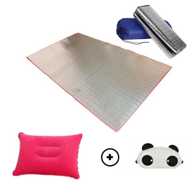 Combo thảm ngủ văn phòng (1m8 x 1m) CÓ TÚI ĐỰNG + Gối hơi + Bịt mắt