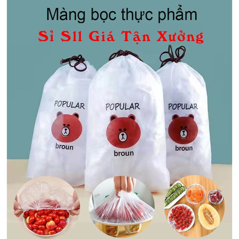 COMBO 100 màng bọc thực phẩm PE túi gấu có chun bọc đồ ăn co giãn