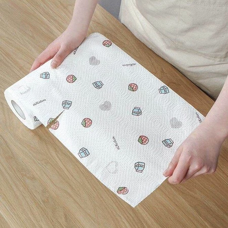 Cuộn khăn lau đa năng nhà bếp hoạ tiết trắng - cuộn 40 khăn