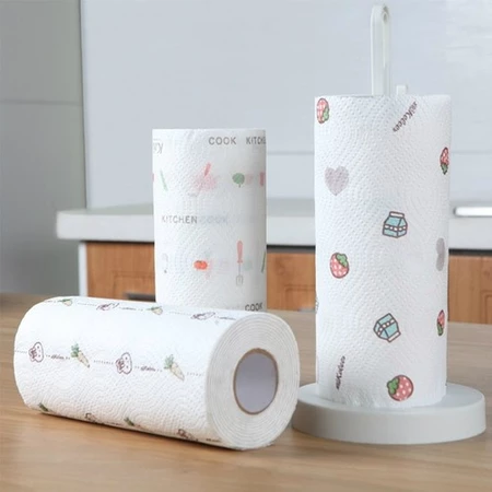Cuộn khăn lau đa năng nhà bếp hoạ tiết trắng - cuộn 40 khăn