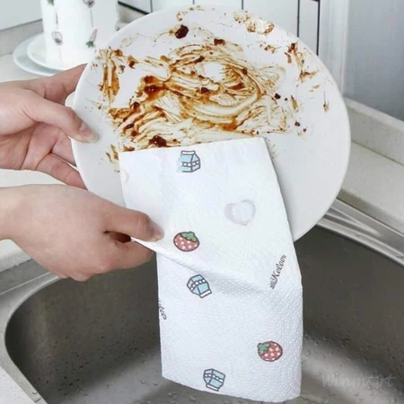 Cuộn khăn lau đa năng nhà bếp hoạ tiết trắng - cuộn 40 khăn