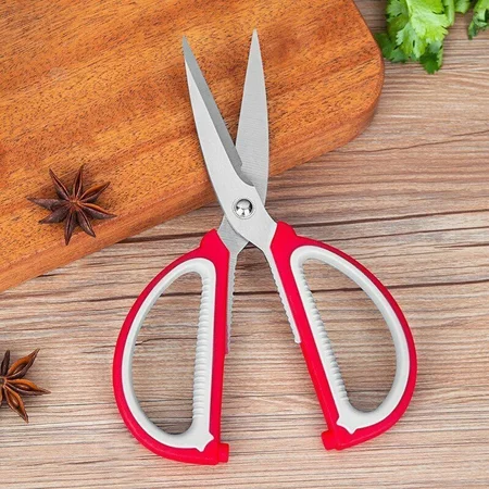 Kéo đa năng cán nhựa đỏ, kéo làm bếp, kéo thủ công, kéo cắt giấy loại 1, văn phòng phẩm
