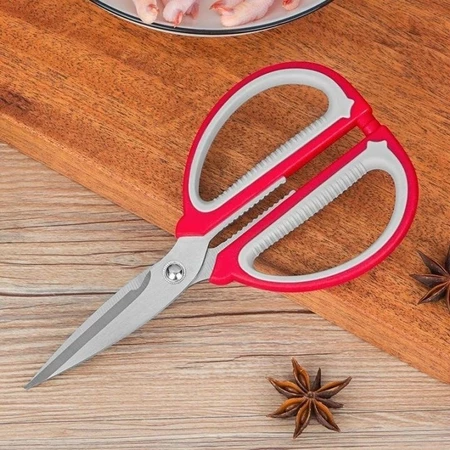 Kéo đa năng cán nhựa đỏ, kéo làm bếp, kéo thủ công, kéo cắt giấy loại 1, văn phòng phẩm