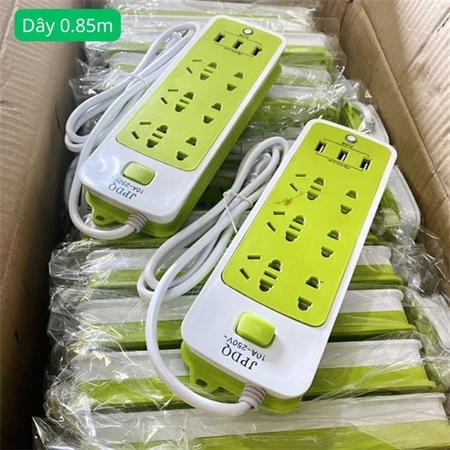 Ổ Cắm Điện Xanh USB Đa Năng Cao Cấp Chống Giật Dây Dài, 6 phích cắm 3 Cổng USB Công Suất 2500W