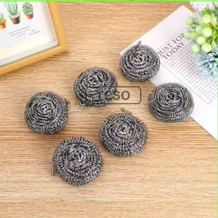 Set 6 Búi Sắt Cọ Xoong Nồi, Miếng Sắt Cọ Nồi Chất Liệu Không Gỉ Làm Sạch Hiệu Quả